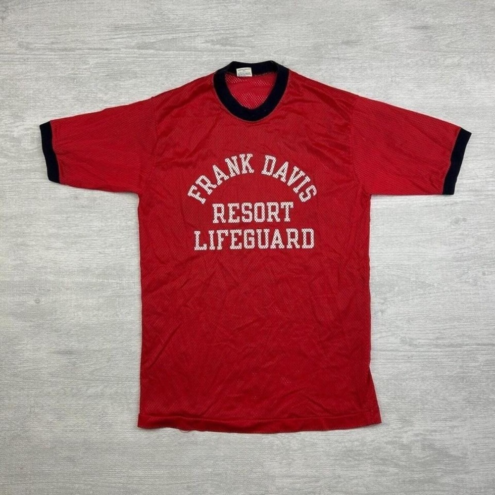 Vintage 70s Champion Shirt Adult Medium Red Mesh Perforated Nylon‎ Frank Davis